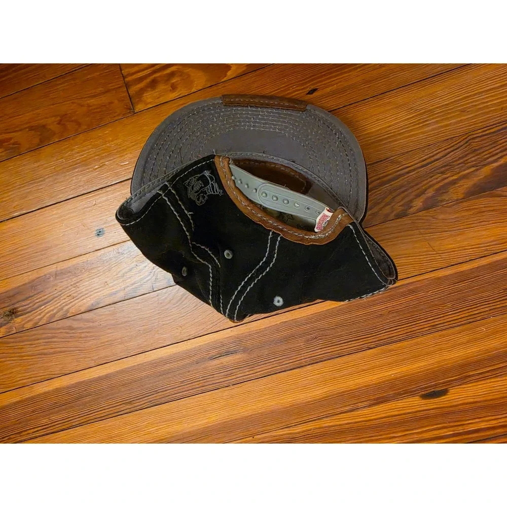 True Religion The Buddha Black Contrast Stitch Distressed Snapback Hat Mens OSFM